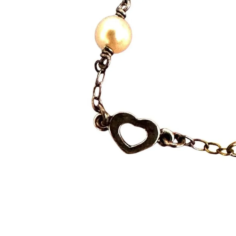 Sterling silver pearl Childs cross charm religious bracelet